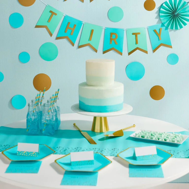 Hallmark Color Pop 60-Piece Tableware Premium Party Kit, Aqua Hexagon - Image 3