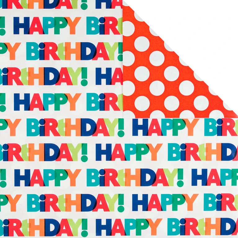 Hallmark Birthday Celebration 3-Pack Reversible Wrapping Paper - Image 4