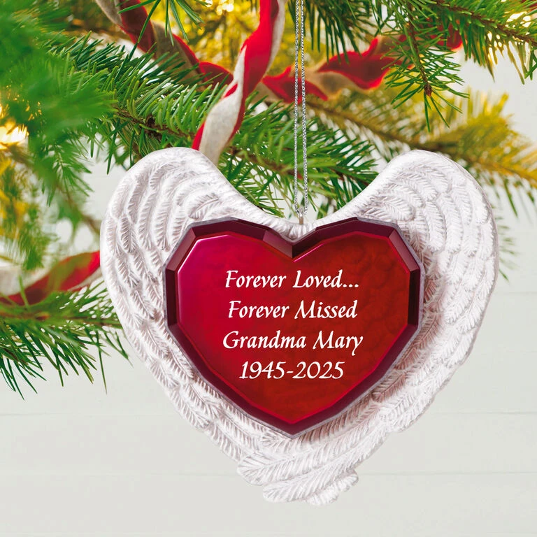 Hallmark Forever Loved Memorial Heart And Angel Wings Text Personalized Ornament - Image 2