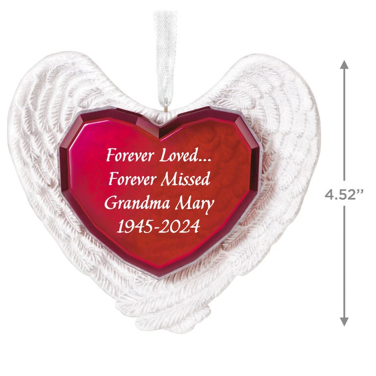 Hallmark Forever Loved Memorial Heart And Angel Wings Text Personalized Ornament - Image 3