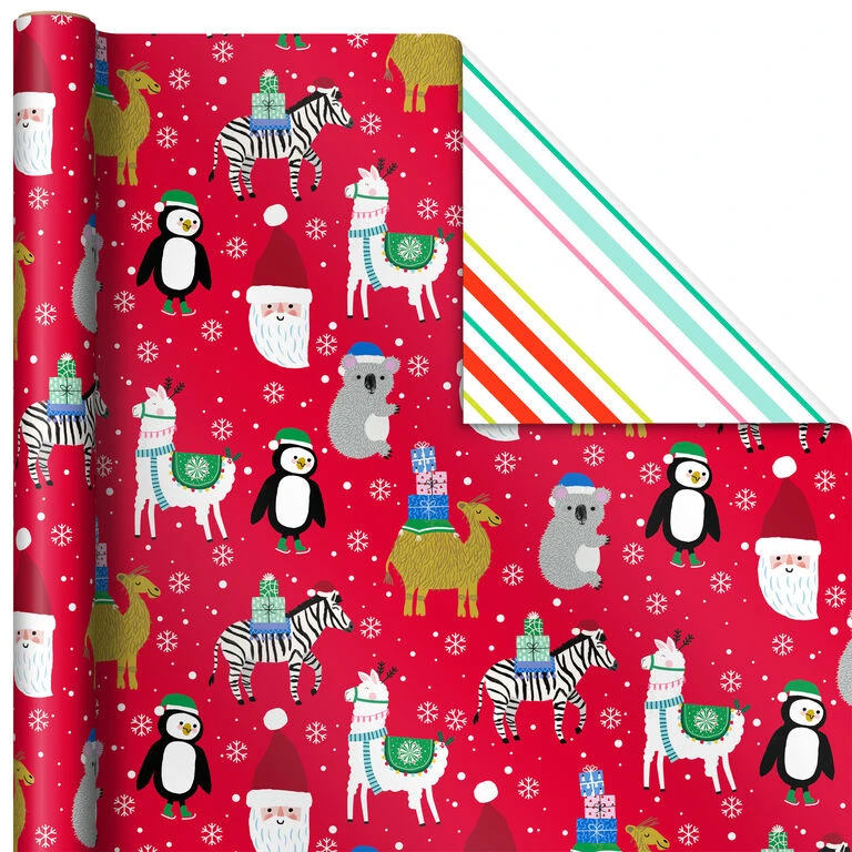 Hallmark Winter Friends 3-Pack Reversible Kids Christmas Wrapping Paper Assortment, 120 Sq. Ft. - Image 6