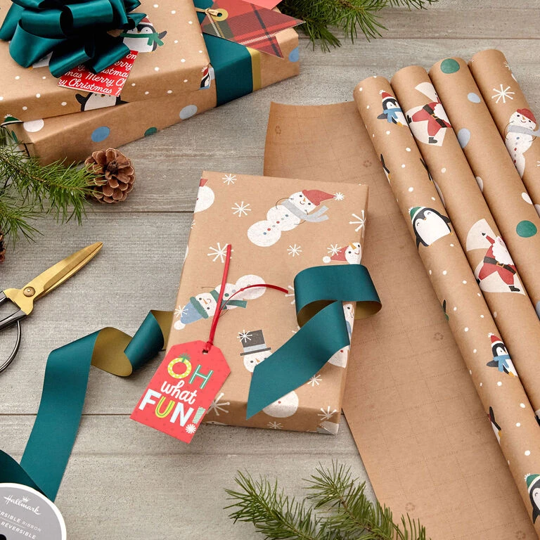 Hallmark Kraft Assorted 4-Pack Christmas Wrapping Paper, 88 Sq. Ft. - Image 2