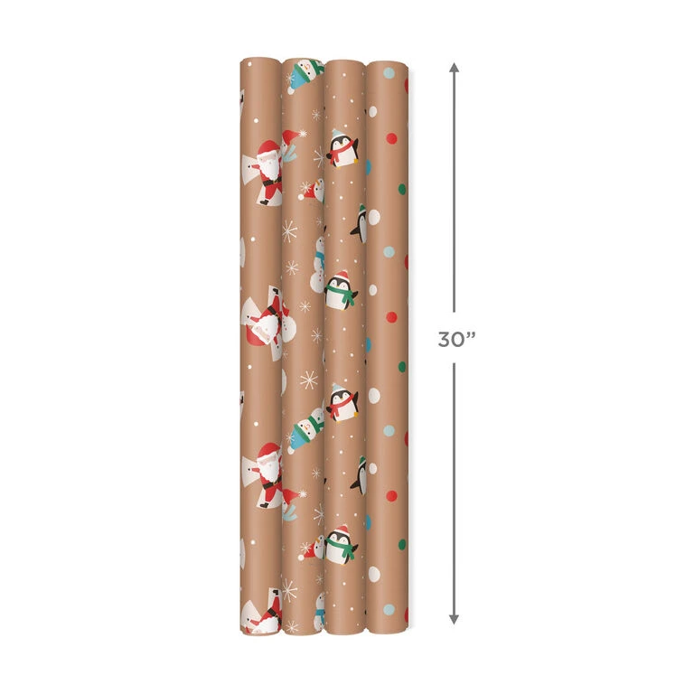 Hallmark Kraft Assorted 4-Pack Christmas Wrapping Paper, 88 Sq. Ft. - Image 8