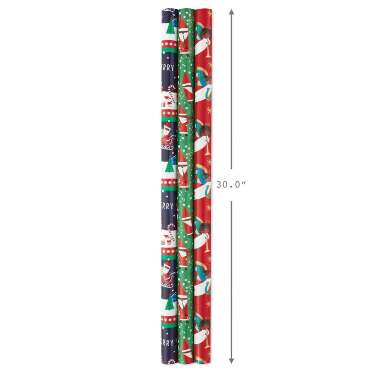 Hallmark Santa Fun 3-Pack Christmas Wrapping Paper Assortment, 120 Sq. Ft. - Image 4