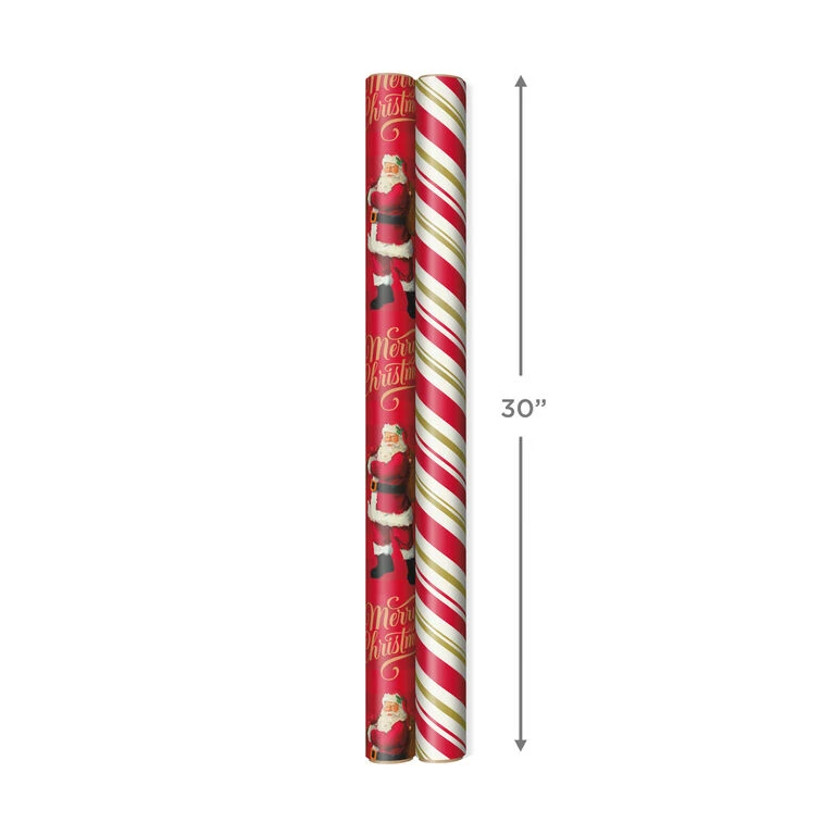 Hallmark Santa And Stripes 2-Pack Christmas Wrapping Paper Assortment, 160 Sq. Ft. - Image 4