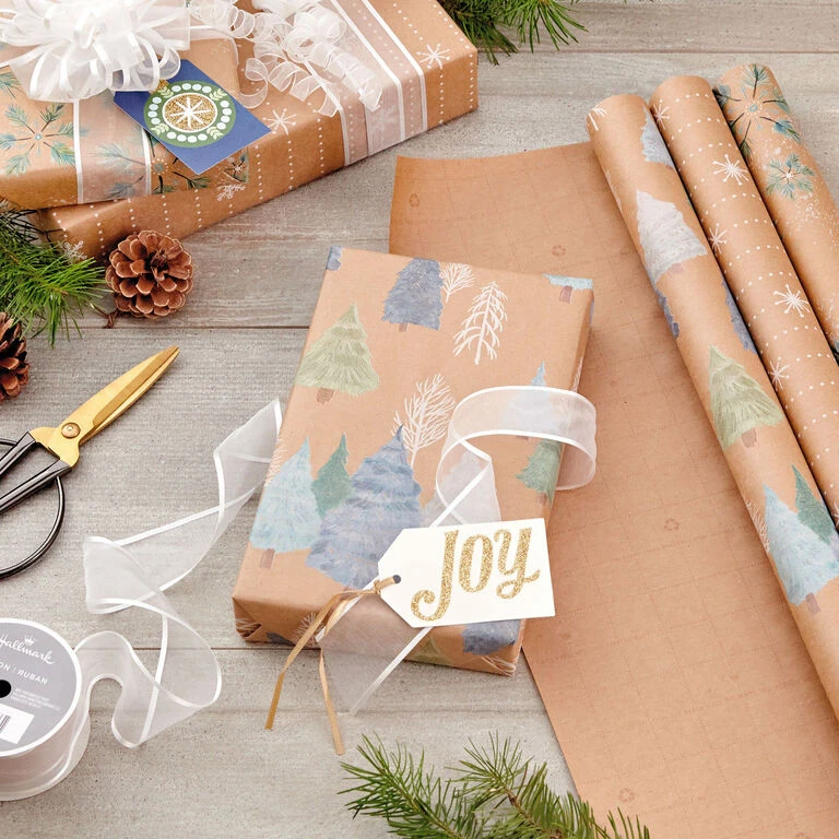 Hallmark Winter Nature Kraft Prints 3-Pack Christmas Wrapping Paper, 90 Sq. Ft. - Image 2